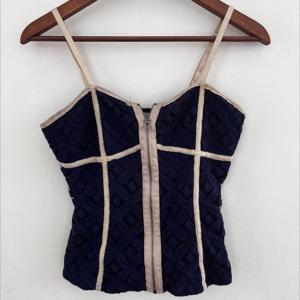 Anthropologie Coincidence & Chance Navy and Cream Bustier Zip Tank